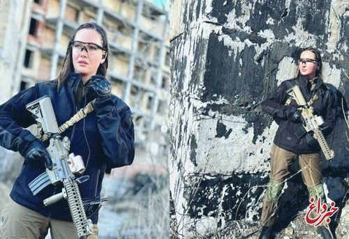 مدل زیبای اوکراینی هم اسلحه به دست گرفت