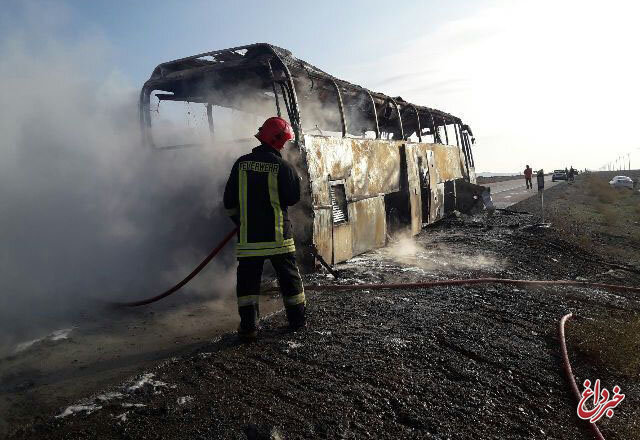 آتش‌سوزی اتوبوس مشهد به زاهدان / تمامی ۲۷ مسافر اتوبوس در سلامت کامل هستند