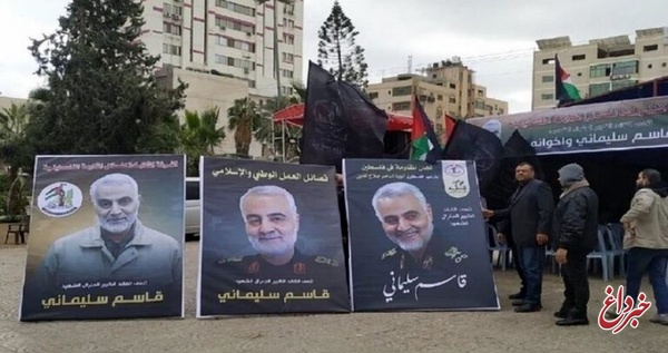 ابراز خشم صهیونیست‌ها از نصب تصاویر سردار سلیمانی در خیابان‌های غزه