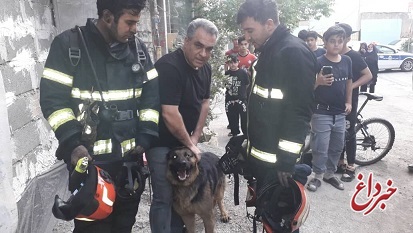 نجات سگ نگهبانِ گرفتار در حریق توسط آتش‌نشانان