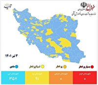 هنوز ۹۱ شهر در وضعیت زرد است/ نقشه کرونایی ایران در هفته ابتدای تیرماه ۱۴۰۱